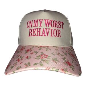 Cream and Pink Floral Baseball Cap with Pink Embroidered Slogan